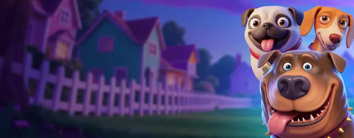 Comic-Hunde am Gartenzaun, Werbemotiv von Dazard